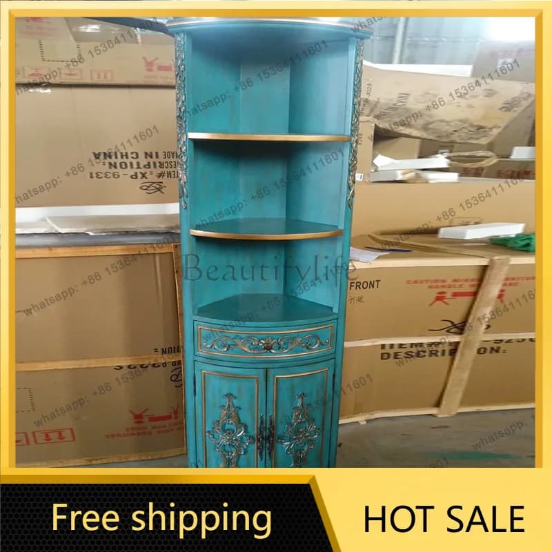 Zj. Retro old gold blue wine cabinet corner cabinet wholesale