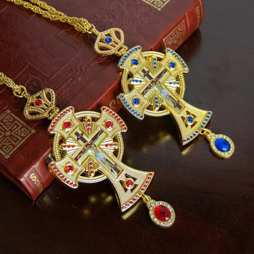 HTISOK Orthodox Cross Pendant Retro Orthodox Prayer Necklace with Chest Father's Prayer Item for Christians Religious Decor Gift