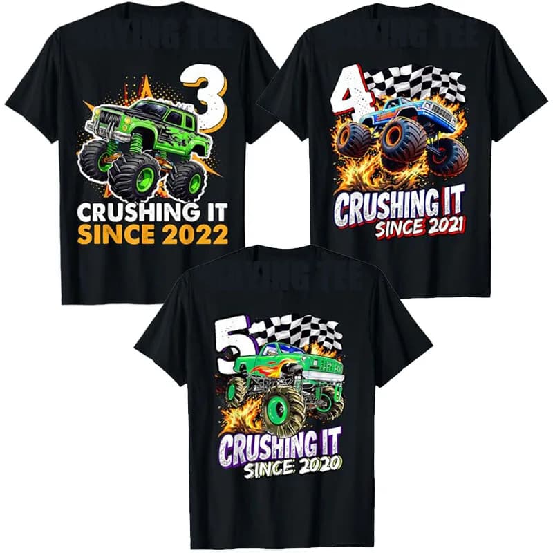 3 Year Old Crushing It 2022 Boys Monster Truck 3rd Birthday T-Shirt Born in 2021 4th Birthday Saying Tee 5th Party Clothes Gifts
