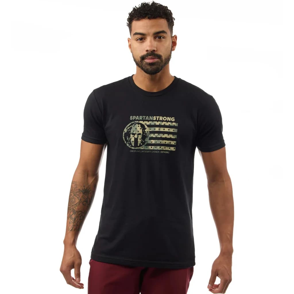 Camouflage American Flag Spartan Strong T-Shirt 100% Cotton O-Neck Short Sleeve Summer Casual Mens T-shirt Size S-3XL