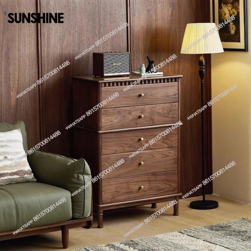 Living room solid wood chest of drawers, black walnut vintage style storage cabinets, high-end storage cabinets