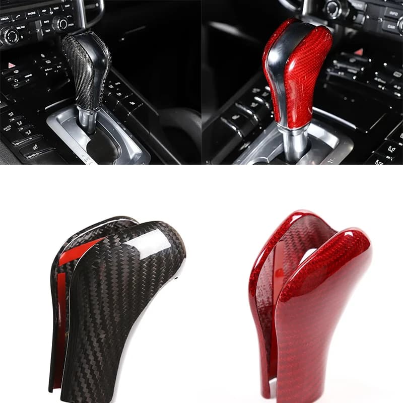Car Styling Carbon Fiber Gear Shift Head Cover Sticker For Porsche Cayenne 2011-2017 Auto Inner Parts Red Black