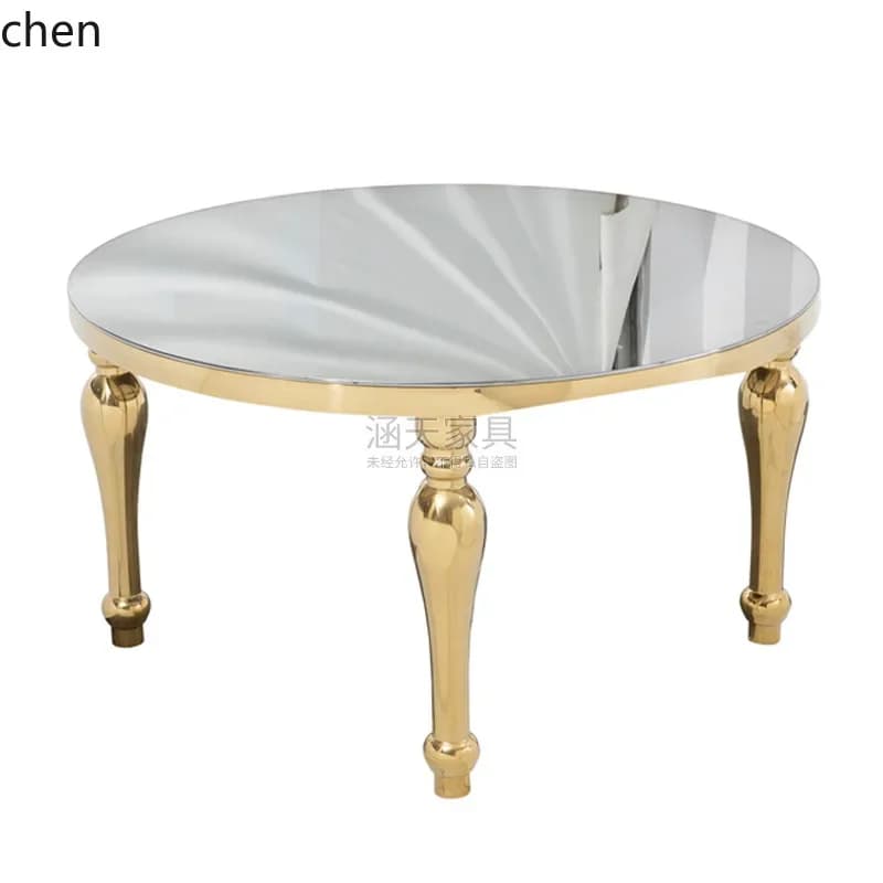 YY- Stainless Steel Vase Base with Mirror Tempered Glass Dining Table Suitable for Weddings Hotels Restaurants etc