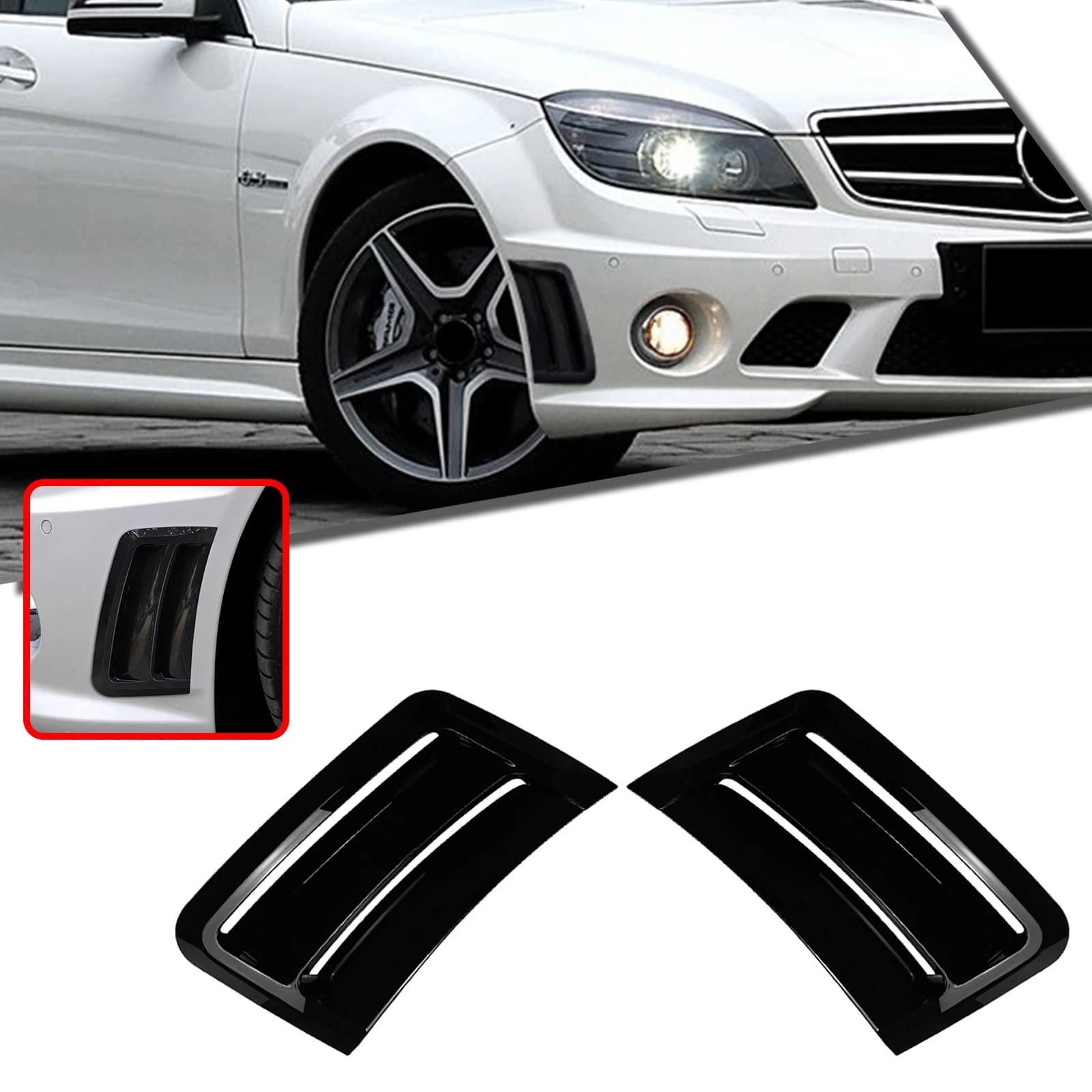 Car Front Bumper Side Air Outlet Vent Trim For Mercedes Benz C Class W204 S204 C63 AMG 2007-2010 Intake Frame Hood Cover Mesh