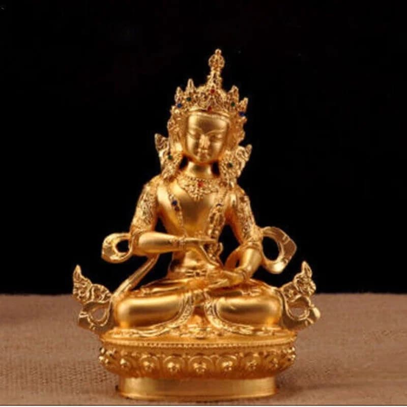 5.9'' Gold Gilt Vajrasattva Buddha Statue Tibetan Buddhism Vajrasattva Bodhisattva Figurine Home Altar Worship Decor