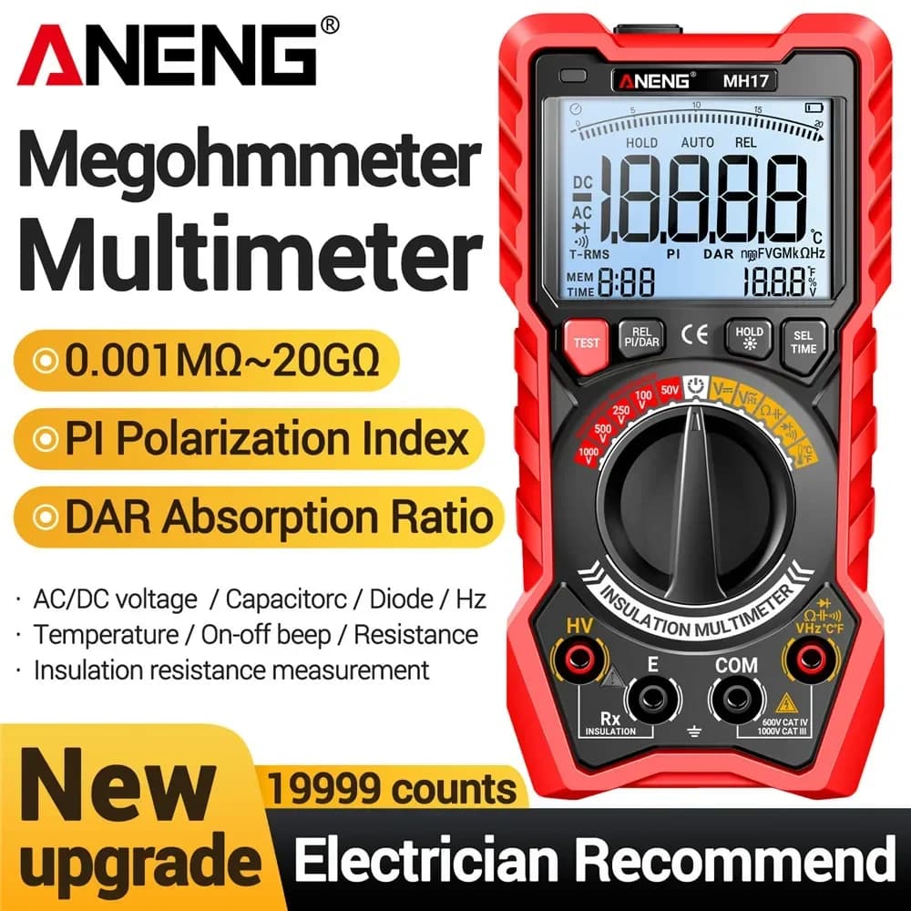 Insulation Resistance 2in1 Digital Multimeter Rechargeable True RMS 19999 Counts MH17 AC/DC Voltage Capacitance Tester Tools