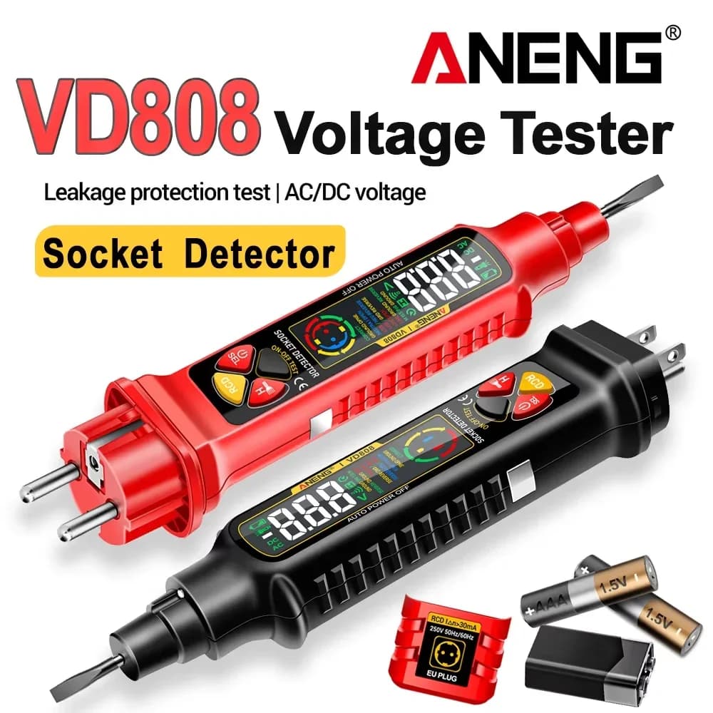 ANENG VD808 Digital Outlet Socket Tester AC DC Voltage Polarity Leakage Detector Circuit Breaker Finder for Home Electrician