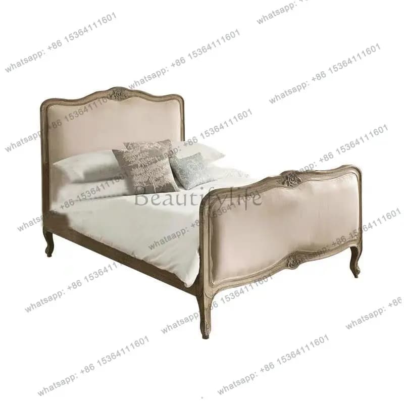 French retro carved solid wood bed 1.8 meters household simple oak