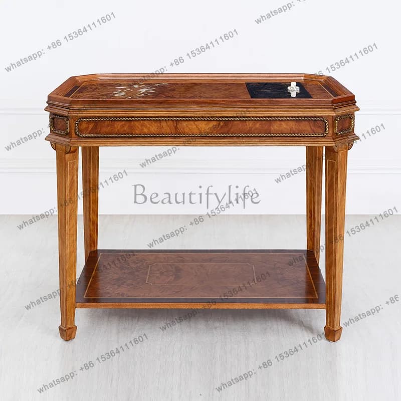 French new Chinese mahogany veneer parquet edge living room balcony mobile kettle small tea table