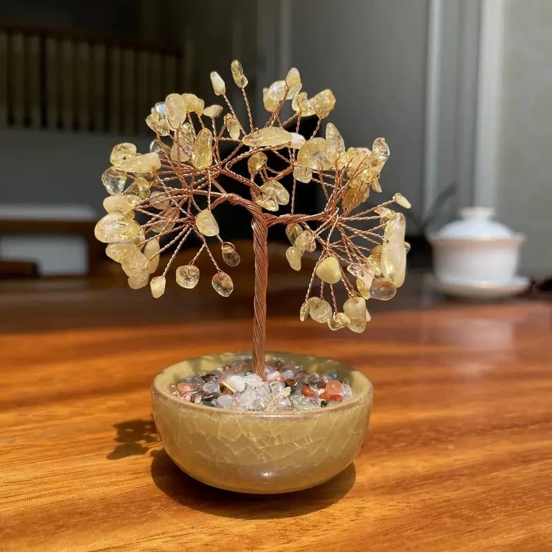 Prosperity Tree with Natural Yellow Crystal & Agate Stones - Fashionable Home Decor Accent, Perfect Gift Idea