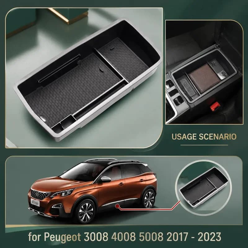 For Peugeot 3008 4008 5008 GT 2017-2023 Central Console Armrest Storage Box Organizer Tray Black ABS Interior Car Accessories