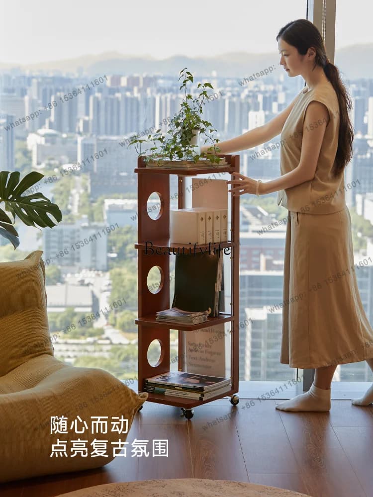 LX Mobile Bookshelf Wheeled Trolley Corner Sofa Shelf Floor Medieval Bookshelf