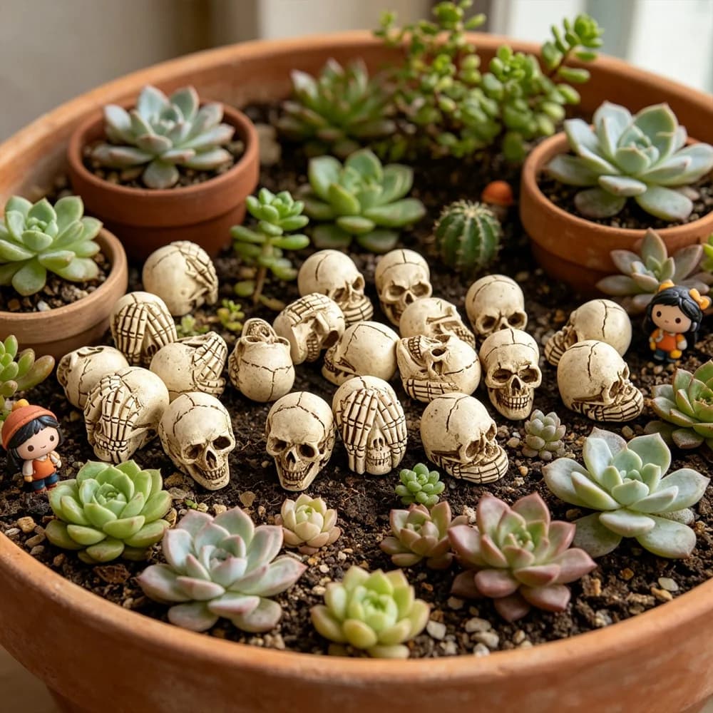 20pcs Luminous Mini Skull Micro Landscape Antique Potted Miniature Skeleton Glow In The Dark Ornament Halloween Decoration