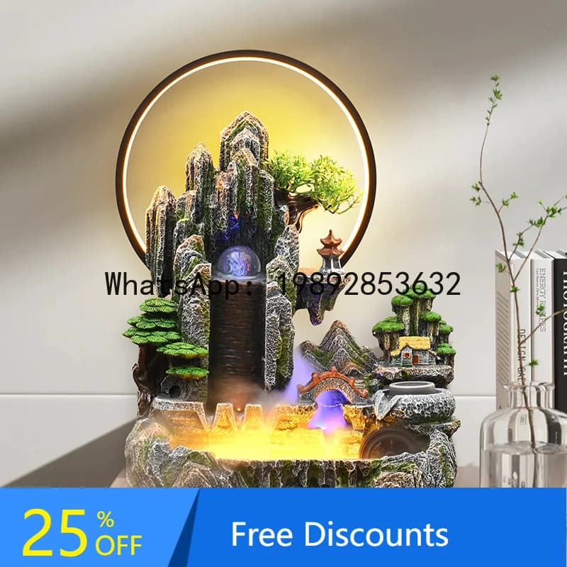YFY Creative Desktop Wealth-Attracting Water Fountain Ornament Humidifier for Living Room, Study, Entrance, Office, TV Cabinet