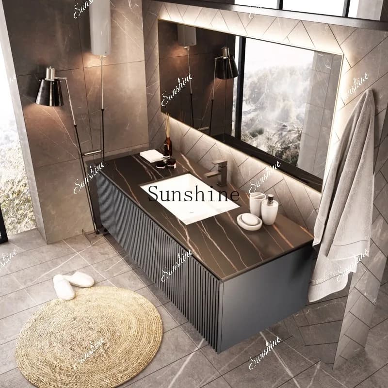 Slate modern simple light luxury solid wood bathroom cabinet combination bathroom bathroom cabinet  FT