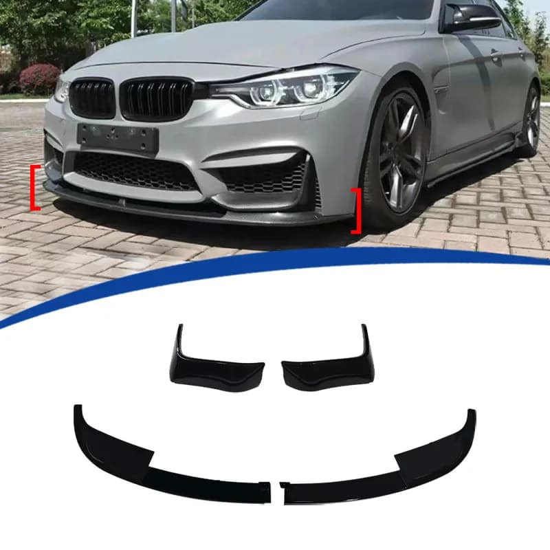 For BMW 3 Series F30 2013-2019 MP Style Front Bumper Lip Splitter 4-Piece Front Chin Spoiler Carbon Fiber Look ABS Upgrade Parts