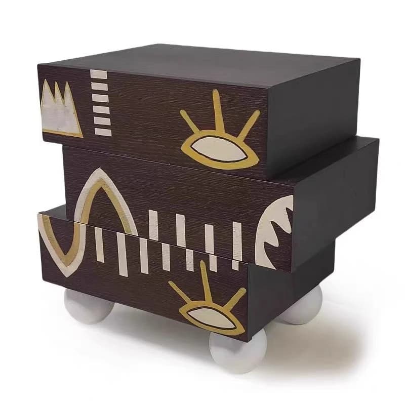 Creative geometric pattern square bedside table modern simple storage cabinet black brown