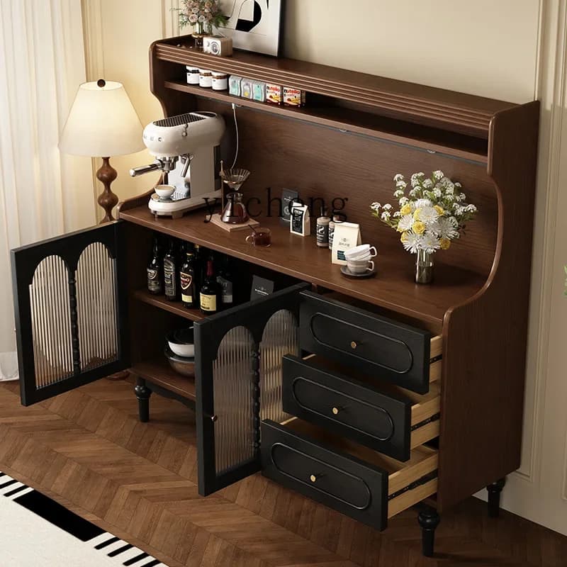r5.13 Full Solid Wood Sideboard Cabinet Small Apartment Tempered Glass Wine Cabinet
