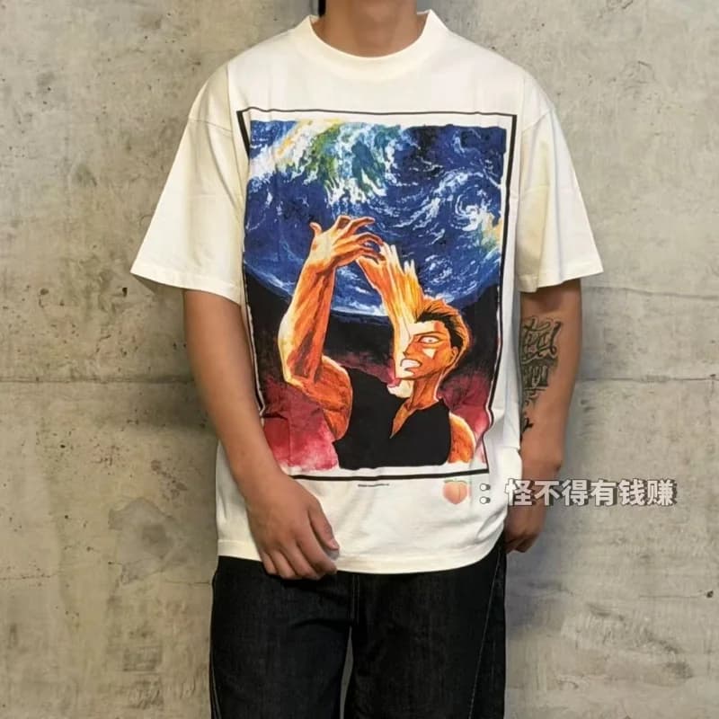 Authentic SAINT Off-White Printed Short-Sleeve Tee Hip-Hop Men's Women's Streetwear Summer Oversized Casual Tee