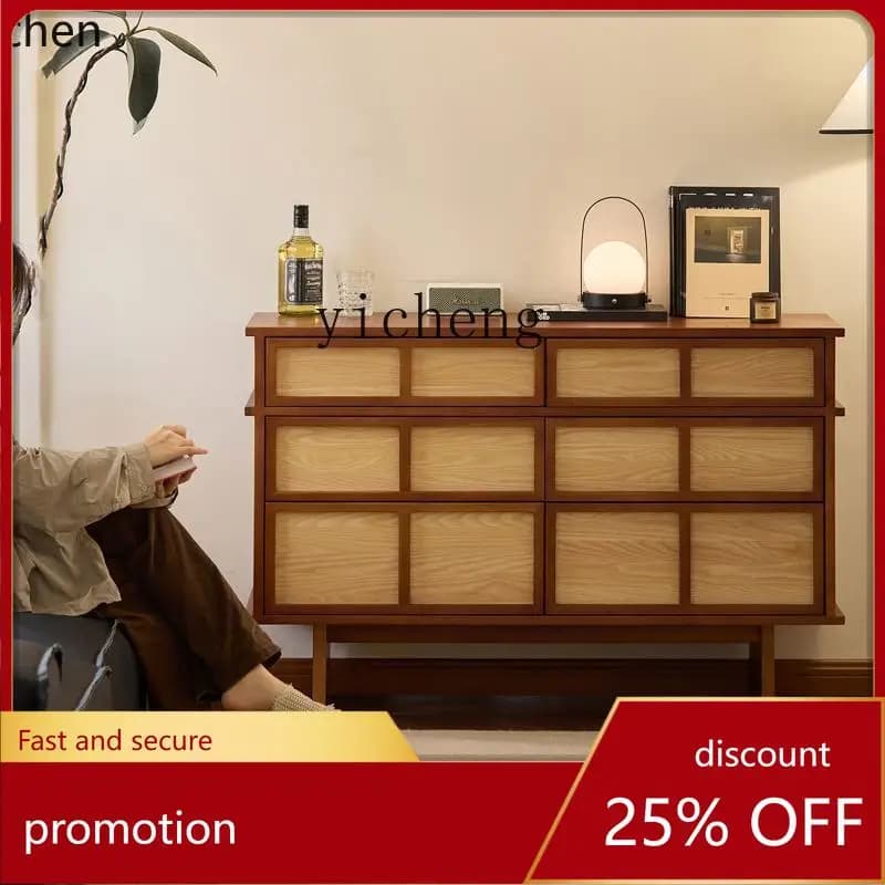 HXL retro solid wood chest, living room wall locker, antique storage, bedroom drawer cabinet