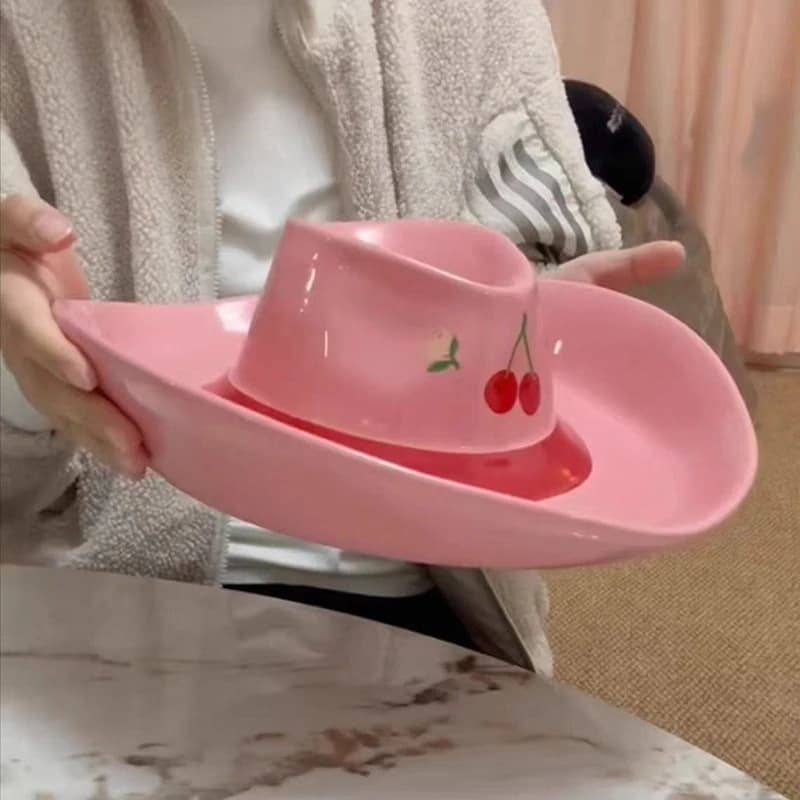 Versatile Creative High Value Cowboy Hat Dumpling Plate with Vinegar Dish Divided Ceramic Breakfast Tray