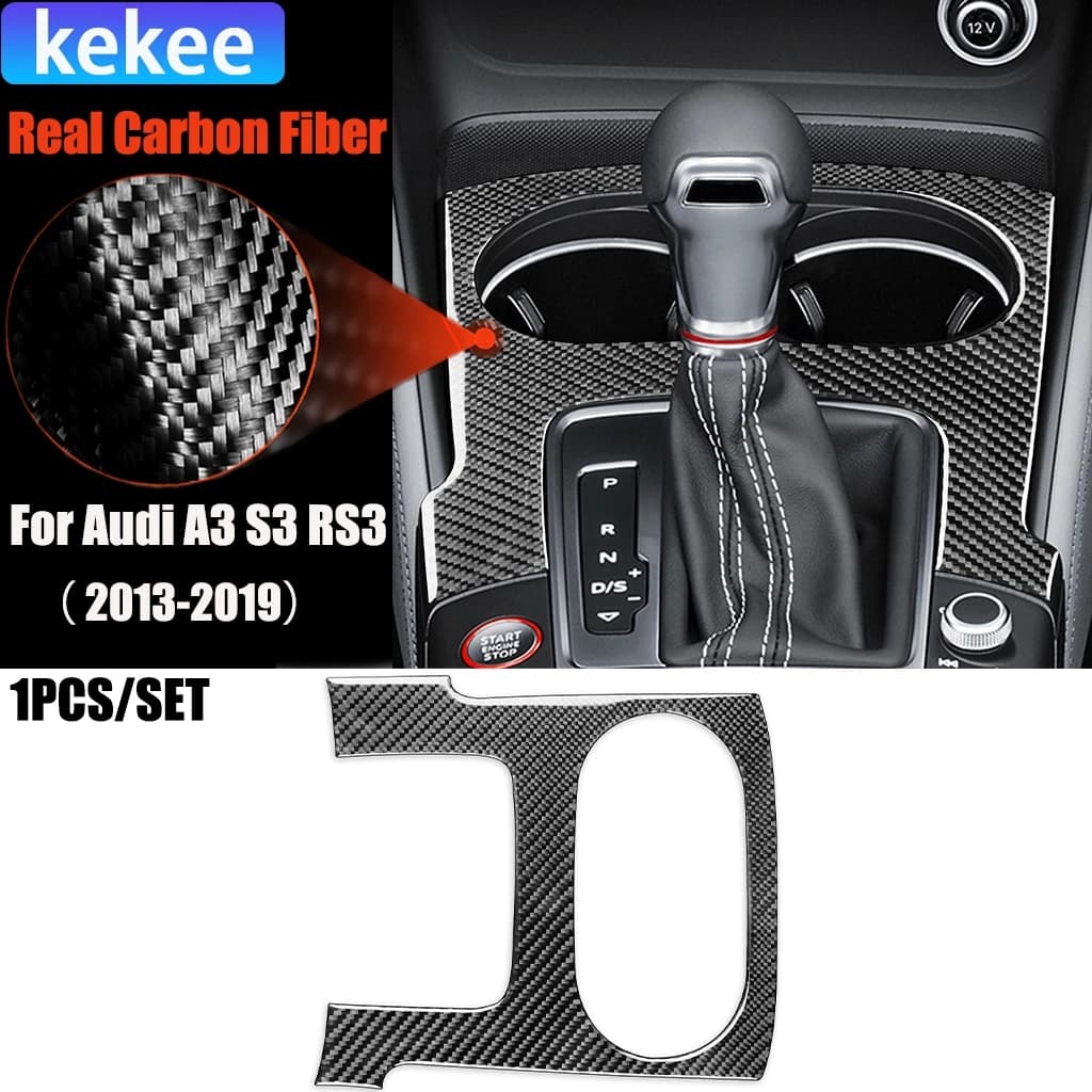 Carbon Fiber Car Accessories Cup Holder Surround Panel Modified Interior Trim Cover Soft Sticker For Audi A3 S3 RS3 8V 2013-2019