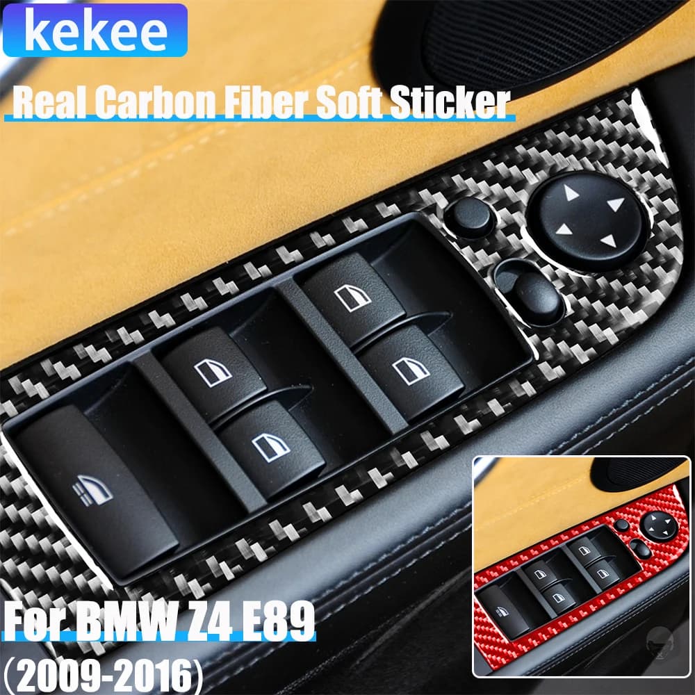 Real Carbon Fiber Car Accessories Window Lifting Panel Cover Soft Sticker For BMW Z4 E89 2009 2010 2011 2012 2013 2014 2015 2016