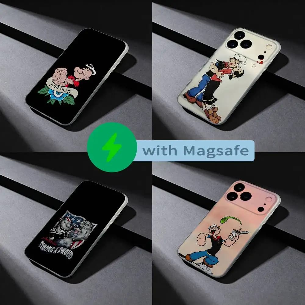 P-PopeyeS Olive Spinach Phone Case For iPhone 17,16,15,14,13,12,X,XS,Pro,Max,Plus,E,Air,Mini with Magsafe Magnetic Liquid TPU