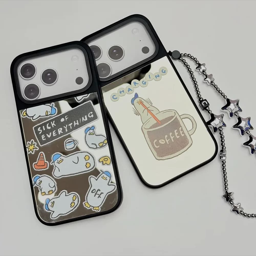 CASE Cartoon What The Duck Mirror / Acrylic Cover for IPhone 17 16 15 14 13 12 Pro Max 17 Air - Protective Magnetic Case