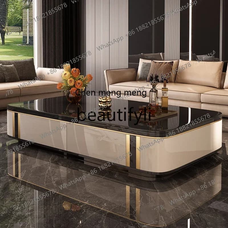 2003Medieval style coffee table living room light luxury high-end tea table black glass 1.6 meters coffee table