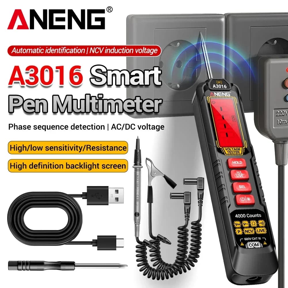 ANENG A3016 Pen Multimeter Rechargeable Voltage Test 600V AC DC NCV Induction Zero Live Wire Breakpoint Detection Electrician