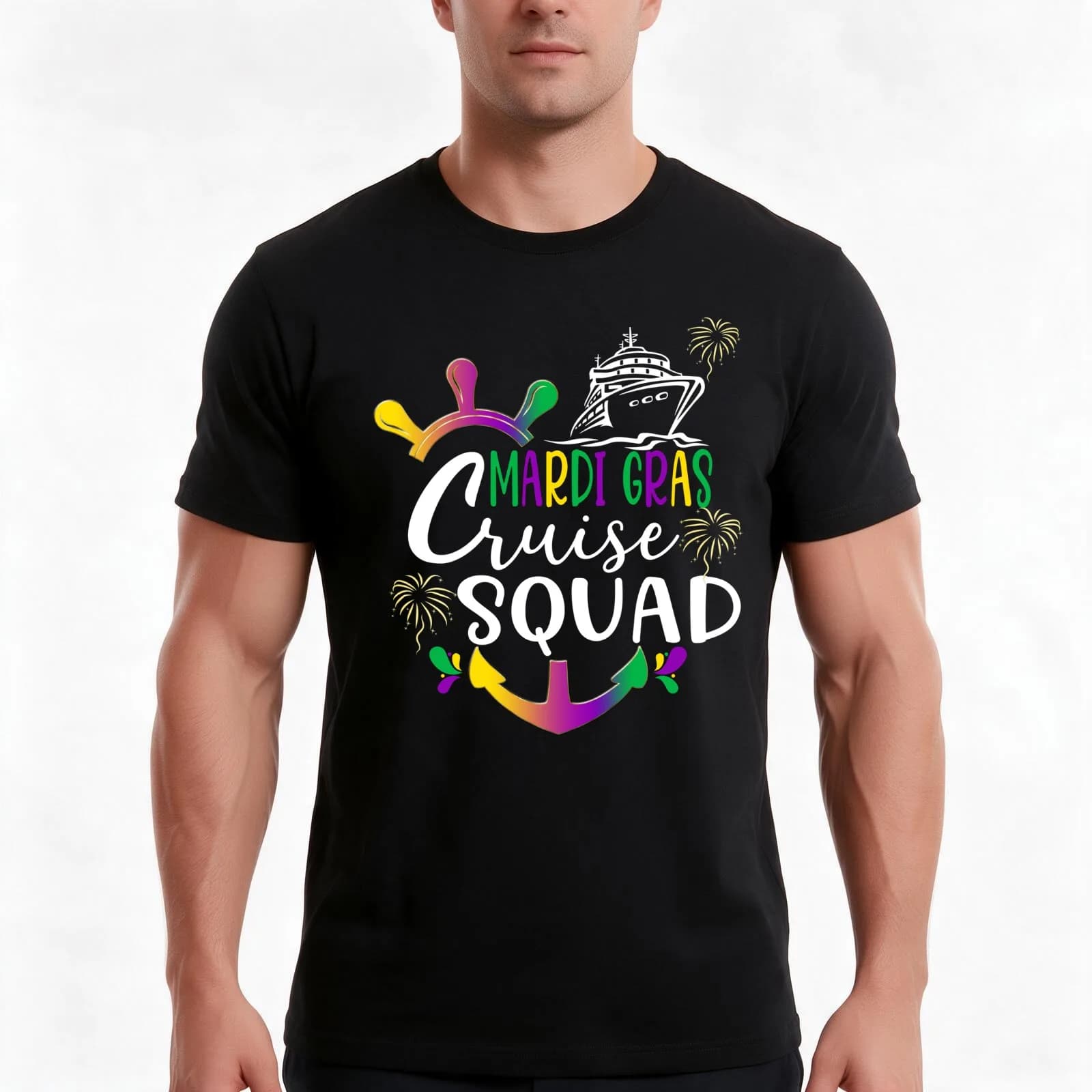 Mardi Gras Cruise Squad T-Shirt, Summer Casual Cotton Tee, Oversized Streetwear Tops, Vintage Graphic Print, Unisex Men Women