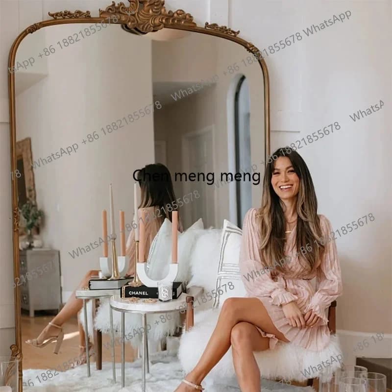 E153 American dressing mirror wall hanging wall medieval floor-to-ceiling full-body retro carved fitting mirror
