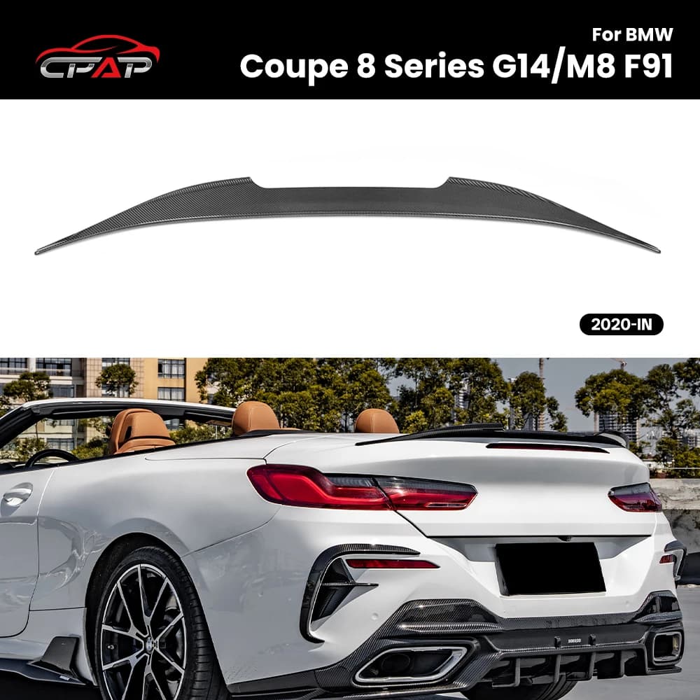 Real Dry Carbon Fiber Car Rear Roof Trunk Spoiler Wing For BMW 8 Series G14 M8 F91 2020-IN AC Style Exterior Accessories