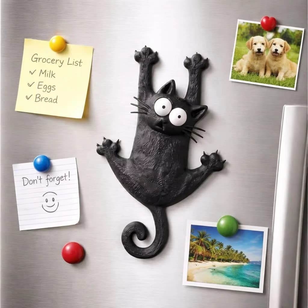 New Adorable Cute Magnetic Cat Fridge Magnet "Hang In There, Fridge Cat" Funny Kitchen Decor, Stress Relief Gift for Cat Lovers