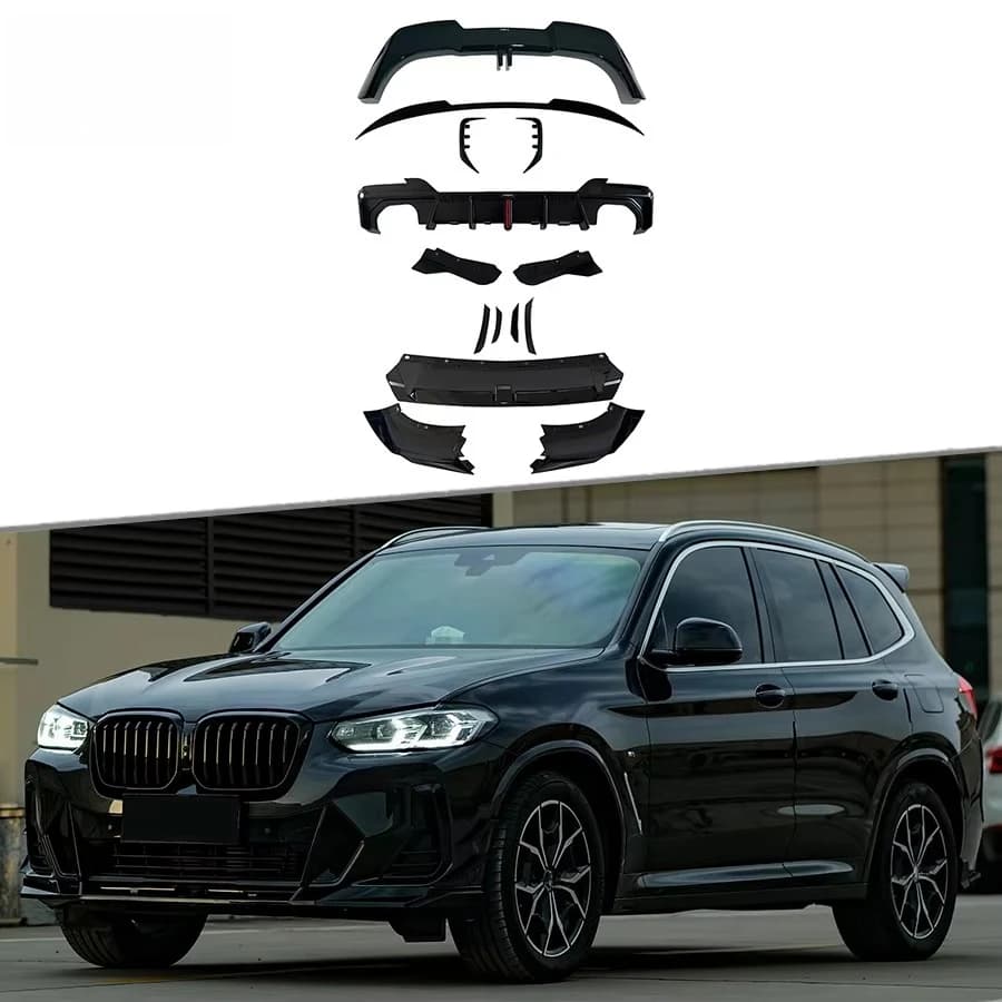 STLF Style Front Lip Side Splitters Rear Diffuser Canards Roof Spoiler Wing for BMWs X3 G01 LCI 2023-2025 Gloss Black Body Kits