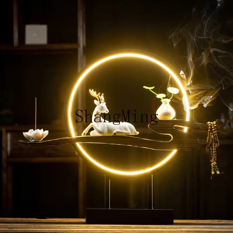 FG Chinese lamp circle lucky white porcelain deer creative backflow incense burner ornament zen incense  entrance decoration