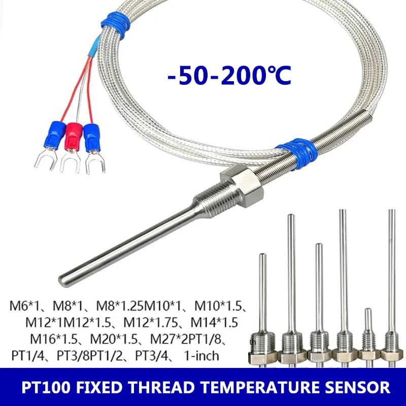 Waterproof PT100 Temperature Sensor RTD Probe Stainless Steel Industrial Threaded High Accuracy Resistance Detector PTFE Line