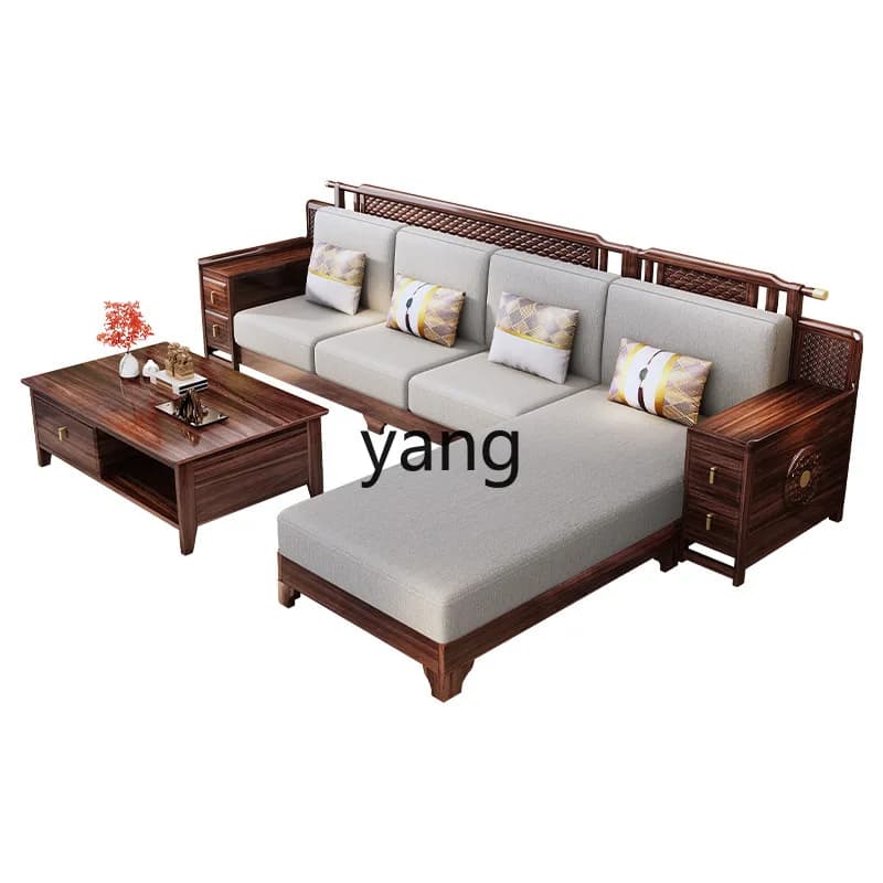 LH solid wood sofa new Chinese living room leather sofa winter and summer dual-purpose corner sofa