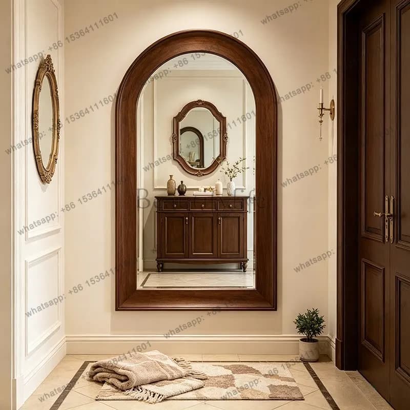 Wabi-sabi arched full-body mirror French retro floor mirror antique home use