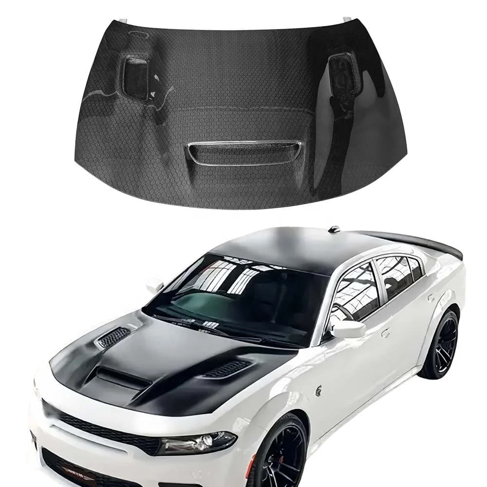 Redeye Style New for Charger Carbon Fiber Bonnet Hood with Heat Dissipation 2015-2023 Bolt-On 100% Fit