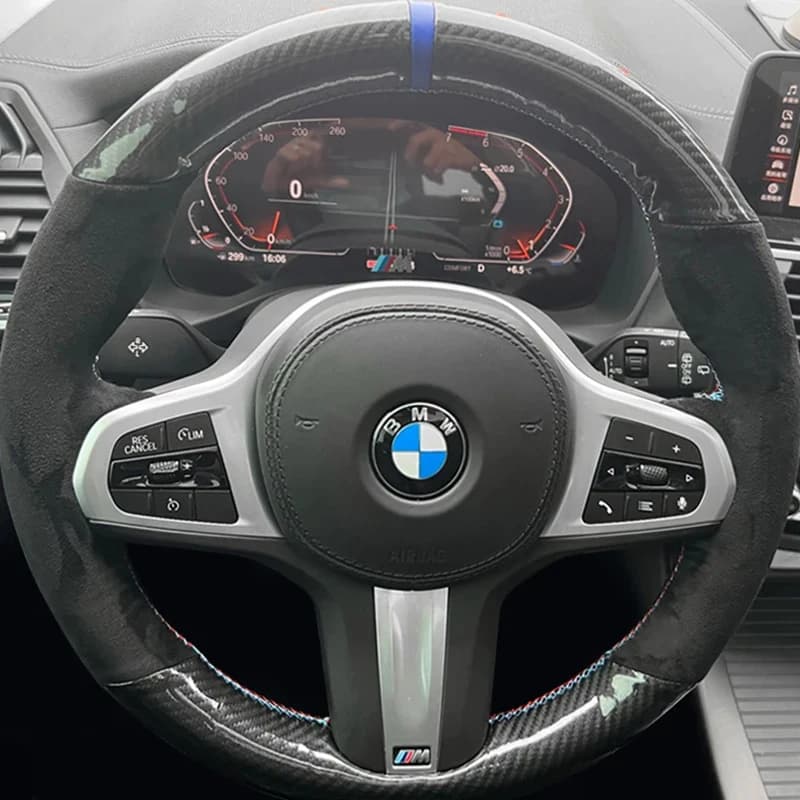 Car Steering Wheel Cover for BMW G30 530i 525i 530d M550d M550i G02 X4 2018 F90 M5 G01 X3 M40i Carbon Fiber Suede Accessories