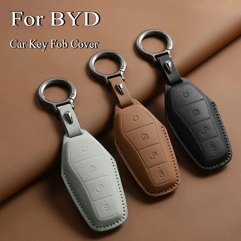 Wear-resistant Leather Car Key Fob Cover for BYD M6 Atto 3 Sealion 7 Shark 6 Remote Key Case Protector Shell Bag