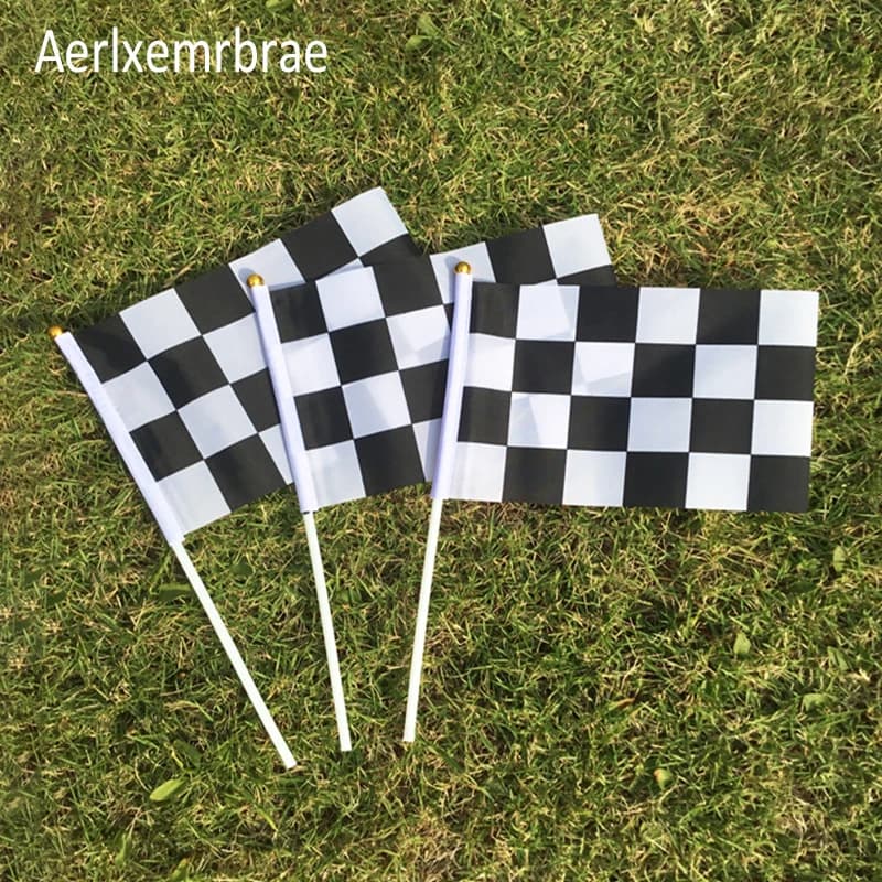 100Pcs 14*21Cm A Plastic Stick F1 Racing Hand Flag Checkered Flag Cheerleading Competition Products