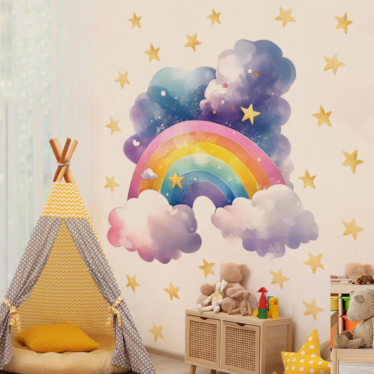 Rainbow Star & Cloud Wall Decals - Removable Celestial Stickers for Whimsical Home & Shop Decor