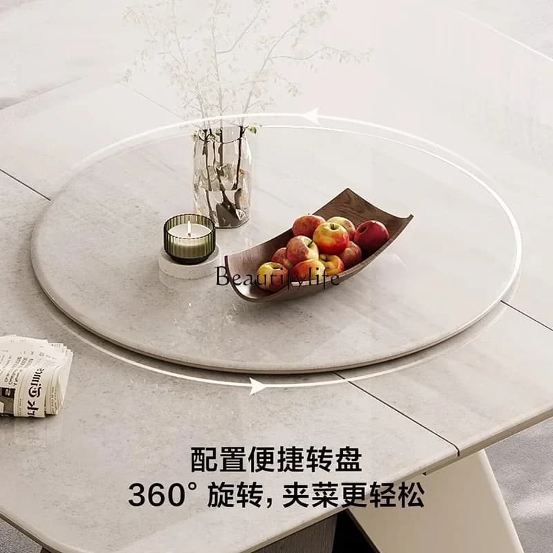LXModern simple living room household microcrystalline stone dining table retractable with turntable 6 to 8 people small apartSS