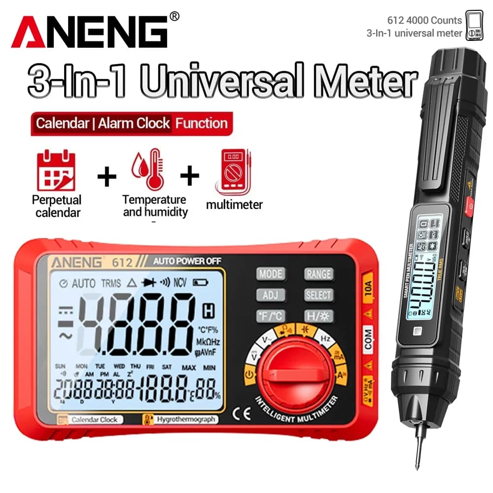 ANENG 612 Temperature and Humidity Multimeter+A3005 Pen NCV Multimeter AC/DC Voltage/Current Resistance/Capacitor Detection Kit
