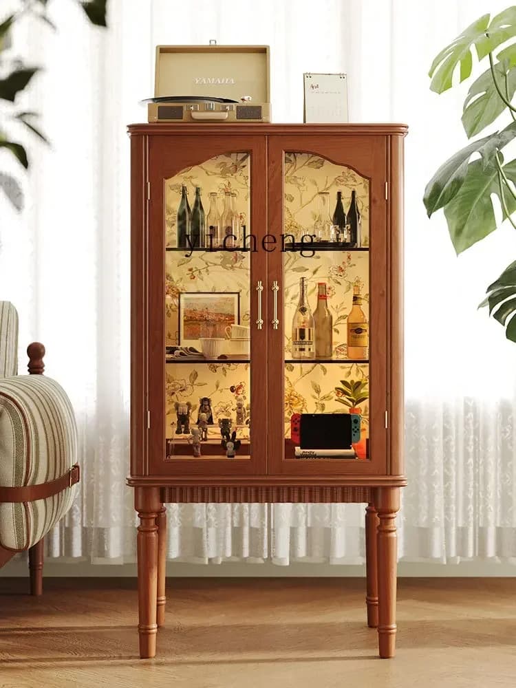 ii10.9-Retro Living Room Solid Wood Side Cabinet Entrance Cabinet Small Apartment Locker Storage Cabinet