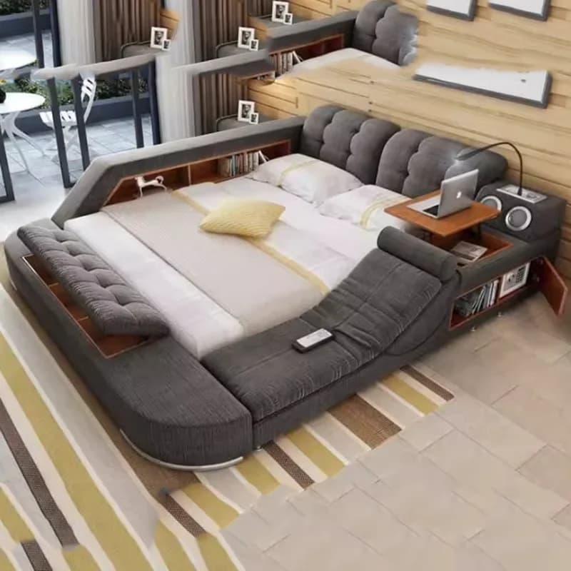 Upholstered Leg Support Beds Dressing Charger Double Modern Beds Sleeping Smart Massage Camas Matrimonial Home Furniture