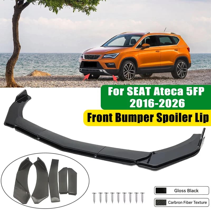 For SEAT Ateca 5FP 2016-2026 5Pcs ABS Car Front Bumper Lip Spoiler Splitter Body Kit Canard Tuning Accessories